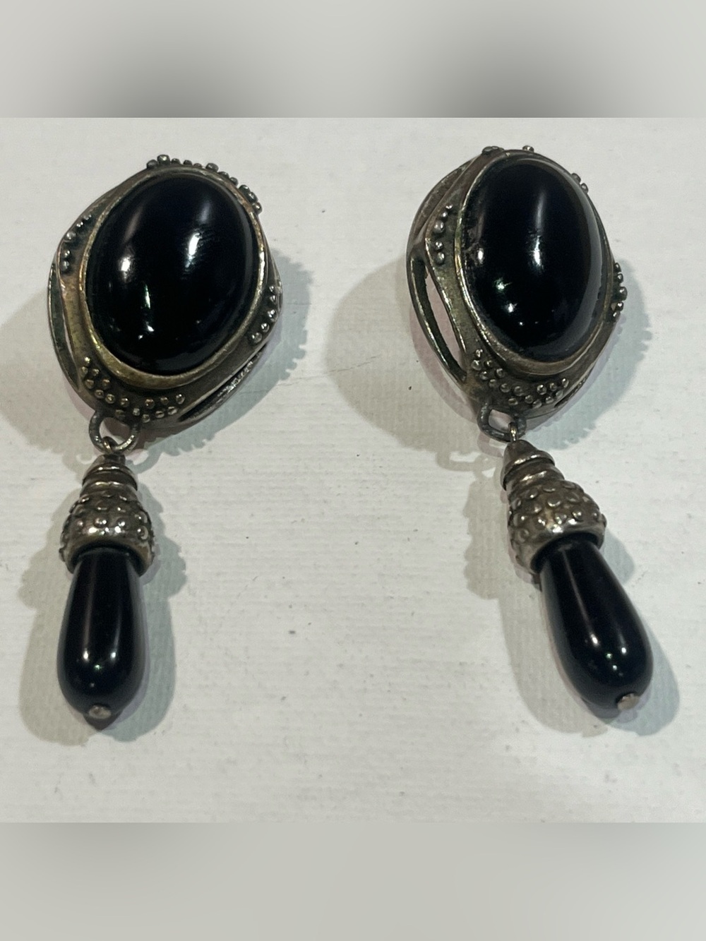 Vintage DK Co Donna Karan Earrings Clip On Silver Tone Dangling Statement Piece
